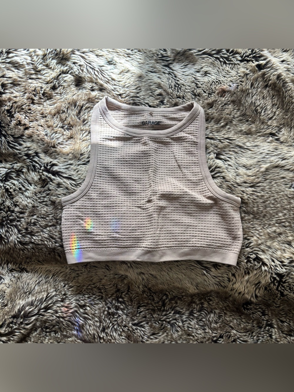 Garage Neutral Ribbed Crop Tank Top in Beige